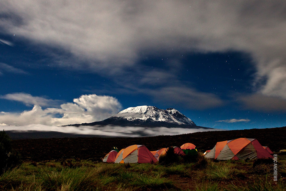 kilimanjaro shira 1 camp at night in the heather zone 